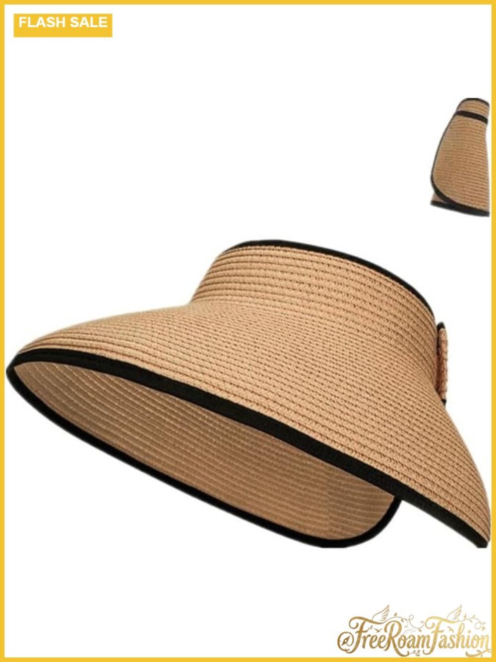 Women's Wide Brim Foldable Straw Sun Visor UPF 50+ Ponytail Beach Hat